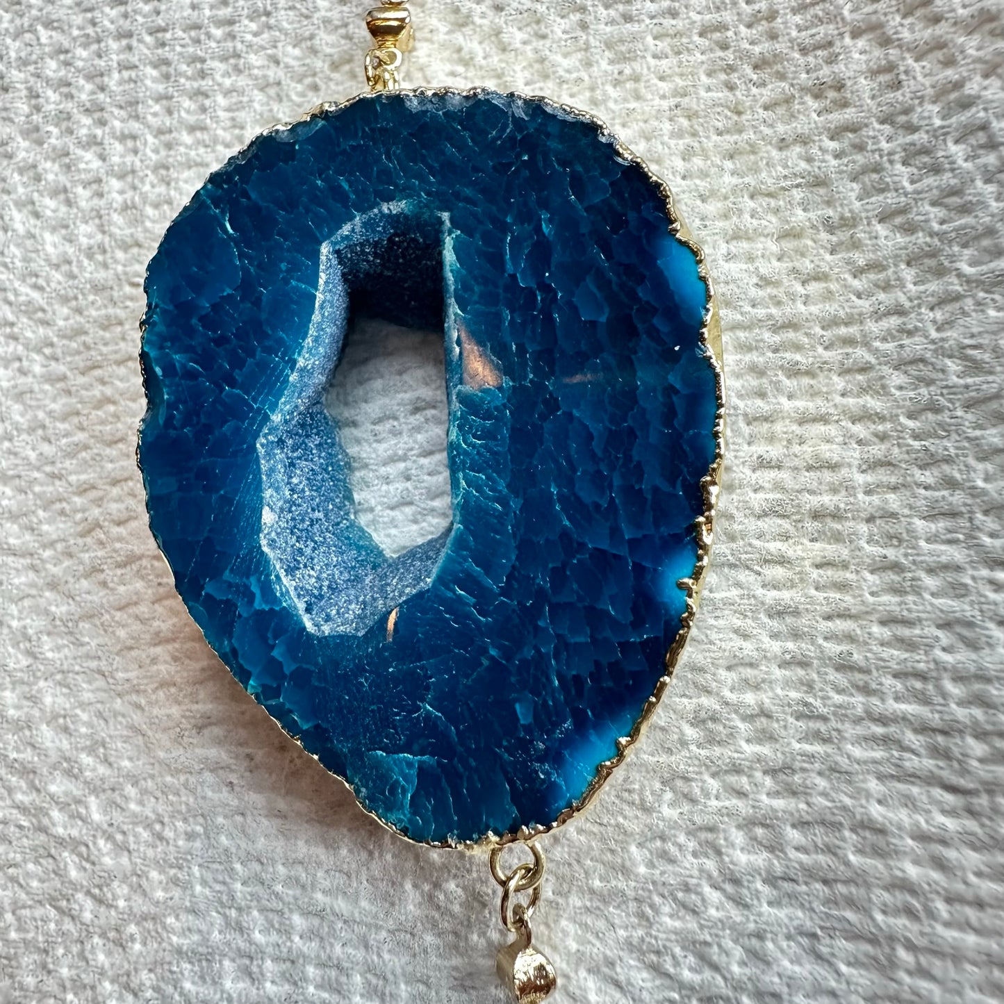 Blue Agate Necklace with Gold Tone Chain