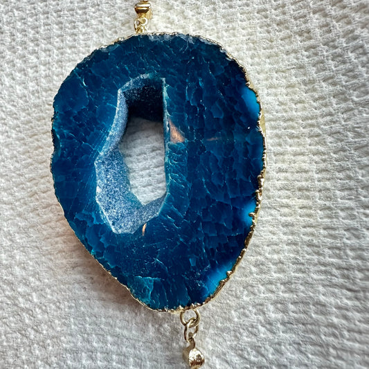 Blue Agate Necklace with Gold Tone Chain