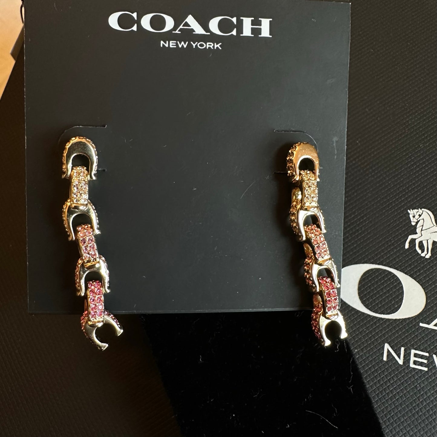 COACH Signature C Pave Pink Ombre Necklace & Earrings Set