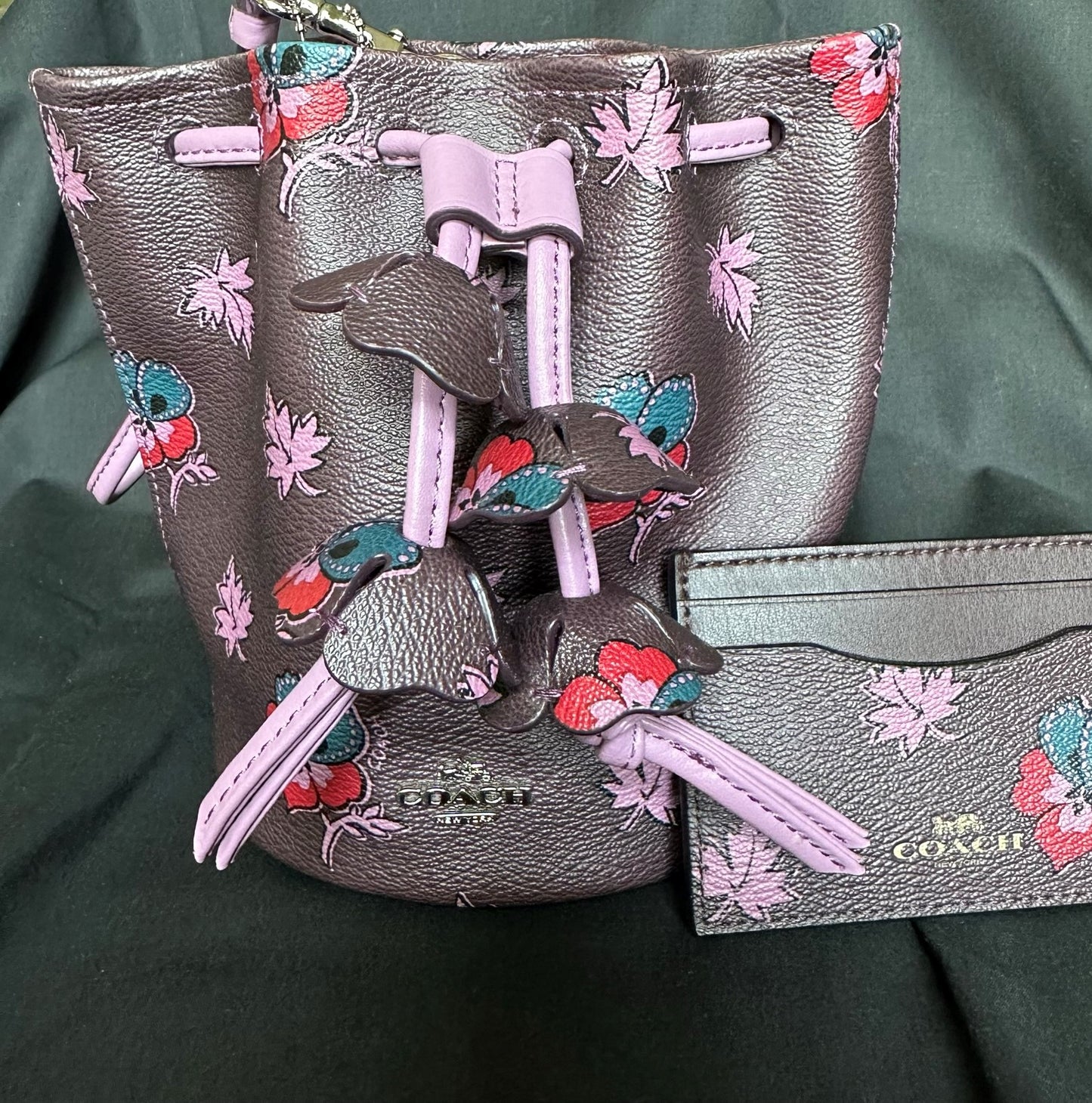 COACH Wildflower Cinch Wristlet with matching card case