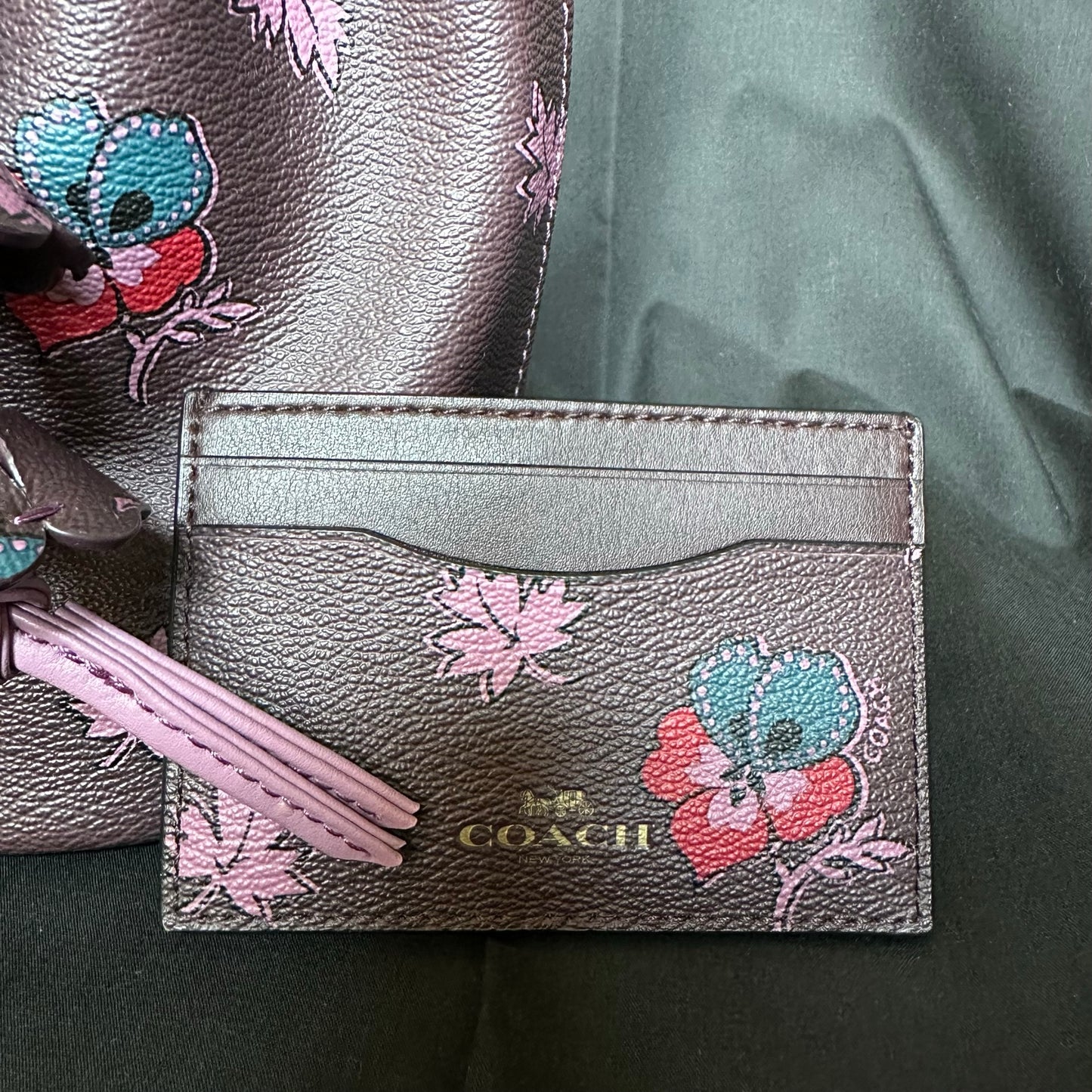 COACH Wildflower Cinch Wristlet with matching card case