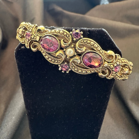 Vintage Avon Amethyst & Gold Bangle Bracelet